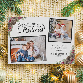 Rustieke Waterverf Botanische Kerst 2 Foto Feestdagenkaart