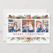 Rustieke Waterverf Botanische Kerst 3 Foto Feestdagenkaart (Voorkant)