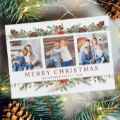 Rustieke Waterverf Botanische Kerst 3 Foto Feestdagenkaart