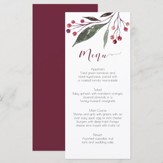 Rustieke Waterverf Bourgogne Groen Menu Kaarten (Voorkant / Achterkant)