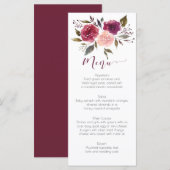 Rustieke Waterverf Bourgogne Roze Bloemen Menu Kaa (Voorkant / Achterkant)