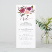 Rustieke Waterverf Bourgogne Roze Bloemen Menu Kaa (Staand voorkant)