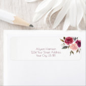 Rustieke Waterverf Bourgogne Roze Marsala Florals  Etiket (Insitu)