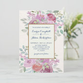 Rustieke Waterverf Bourgondië & Roze Rose Wedding Kaart (Staand voorkant)