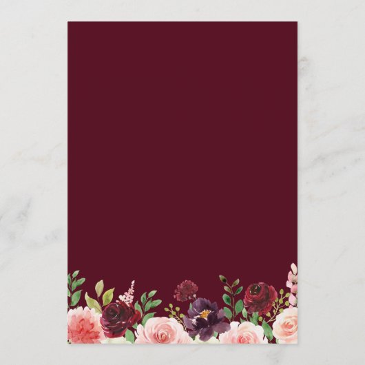 Rustieke Waterverf Bourgondische bruiloft tijdlijn Programmakaart (Achterkant)