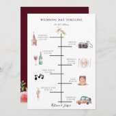 Rustieke Waterverf Bourgondische bruiloft tijdlijn Programmakaart (Voorkant / Achterkant)