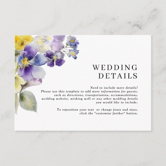Rustieke Waterverf bruiloft details behuizing Kaar Informatiekaartje (Voorkant)