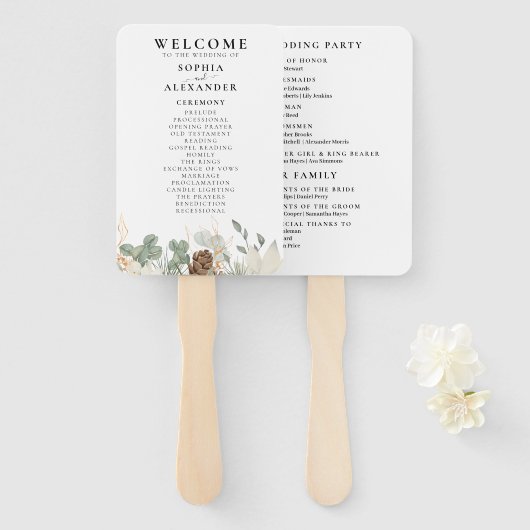 Rustieke waterverf bruiloft programma Set van fans Handwaaier (Voorkant en achterkant)