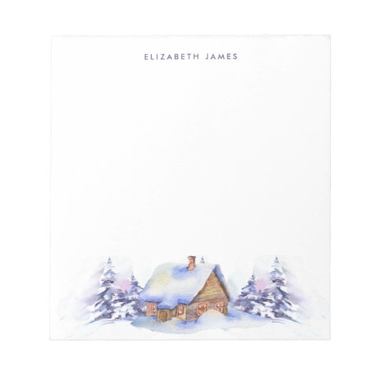 Rustieke Waterverf Cabin Blue Forest gepersonalise Notitieblok (Voorkant)