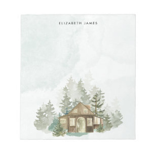 Rustieke Waterverf Cabin Green Forest gepersonalis Notitieblok