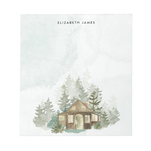 Rustieke Waterverf Cabin Green Forest gepersonalis Notitieblok (Voorkant)