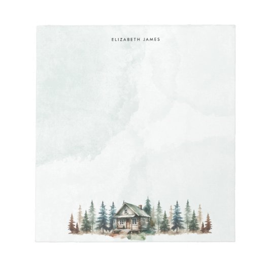Rustieke Waterverf Cabin Green Forest gepersonalis Notitieblok (Voorkant)