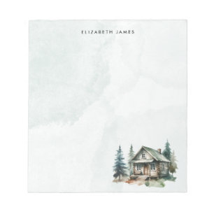 Rustieke Waterverf Cabin Green Forest gepersonalis Notitieblok