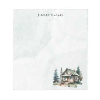 Rustieke Waterverf Cabin Green Forest gepersonalis Notitieblok
