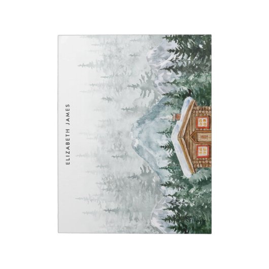 Rustieke Waterverf Cabin Green Forest gepersonalis Notitieblok (Linkerzijde)