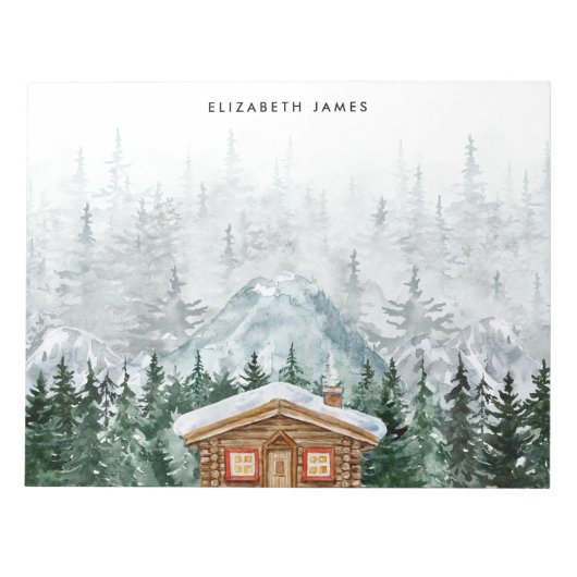 Rustieke Waterverf Cabin Green Forest gepersonalis Notitieblok (Voorkant)
