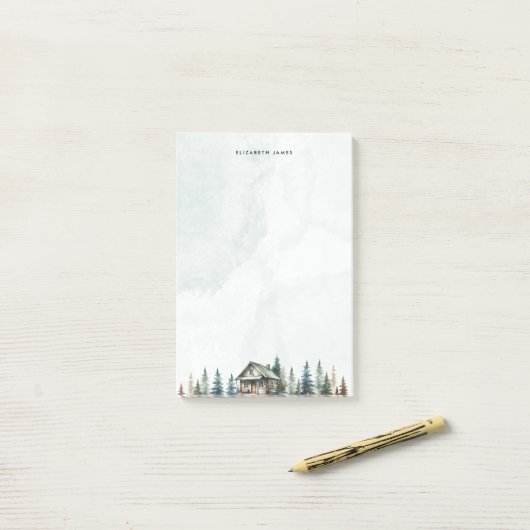 Rustieke Waterverf Cabin Green Forest gepersonalis Post-it® Notes (Op bureau)