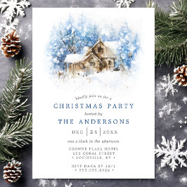 Rustieke Waterverf Cabine Land Kerstfeest Kaart