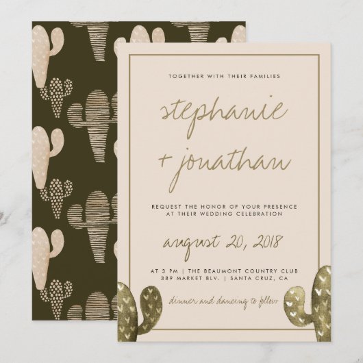 Rustieke Waterverf Cactus Huwelijksuitnodiging Kaart (Voorkant / Achterkant)