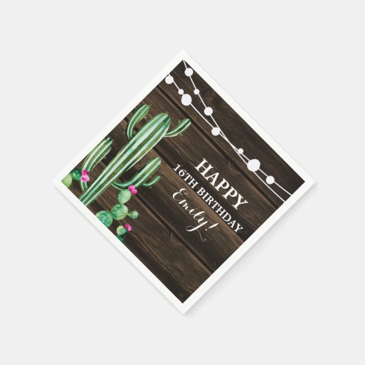 Rustieke Waterverf Cactus Schuur Hout Verjaardag Servet (Hoek)