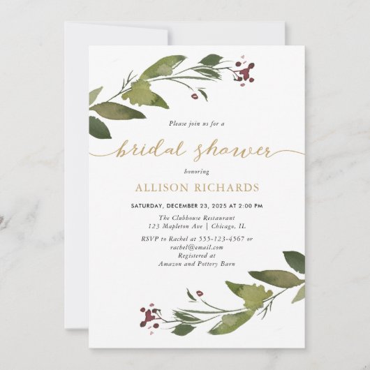 Rustieke Waterverf Christmas Foliage Vrijgezellenf Kaart (Voorkant)