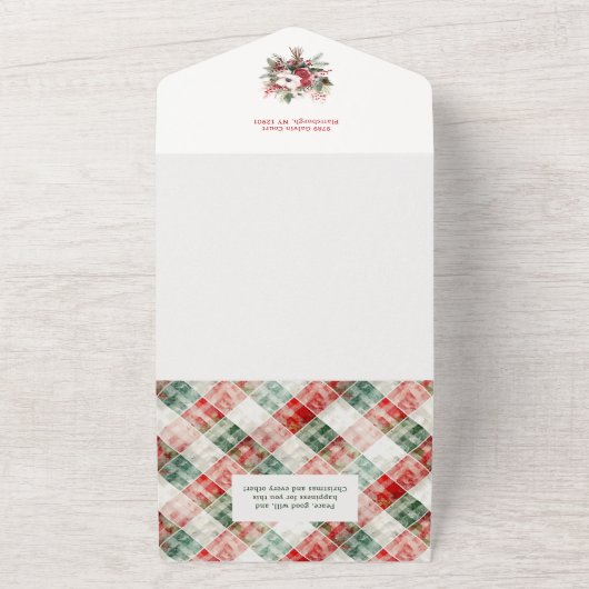 Rustieke Waterverf Christmas Plaid Foto All In One Uitnodiging (Buitenkant)