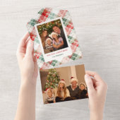 Rustieke Waterverf Christmas Plaid Foto All In One Uitnodiging (Afscheurbaar)