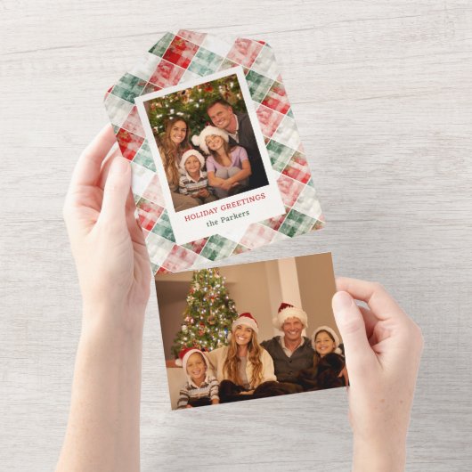 Rustieke Waterverf Christmas Plaid Foto All In One Uitnodiging (Afscheurbaar)