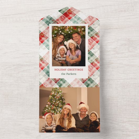 Rustieke Waterverf Christmas Plaid Foto All In One Uitnodiging (Binnen)