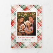 Rustieke Waterverf Christmas Plaid Foto Drieluik Kaart (Cover)