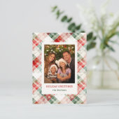 Rustieke Waterverf Christmas Plaid Foto Feestdagenkaart (Staand voorkant)