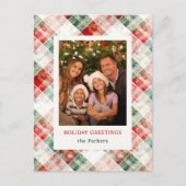 Rustieke Waterverf Christmas Plaid Foto Feestdagenkaart (Voorkant)