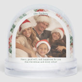 Rustieke Waterverf Christmas Plaid Foto Sneeuwbol (Achterkant)