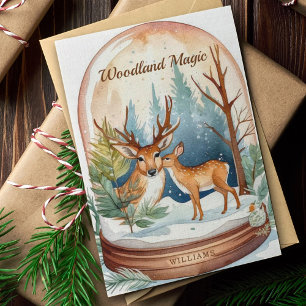 Rustieke Waterverf Christmas Woodland Snow Wereldb Feestdagenkaart