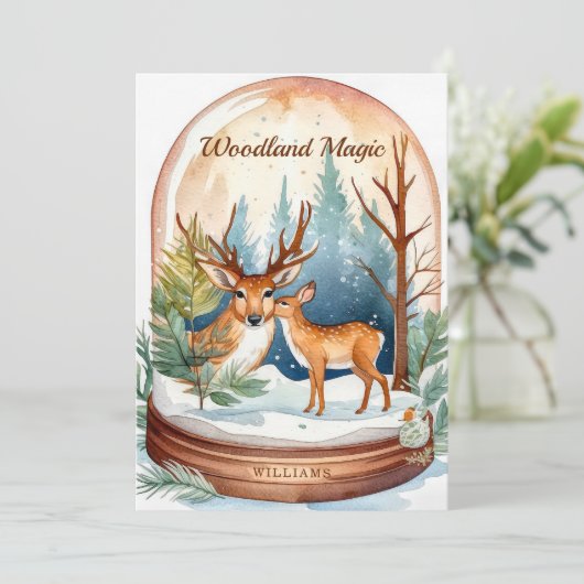 Rustieke Waterverf Christmas Woodland Snow Wereldb Feestdagenkaart (Staand voorkant)