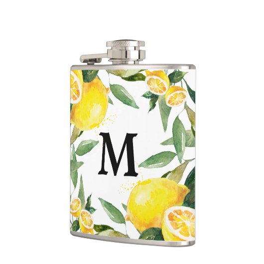 Rustieke Waterverf Citroen bruiloft kolf Heupfles (Links)