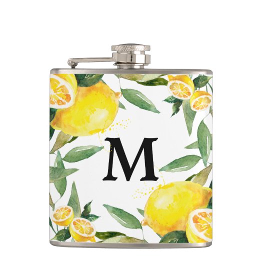 Rustieke Waterverf Citroen bruiloft kolf Heupfles (Voorkant)