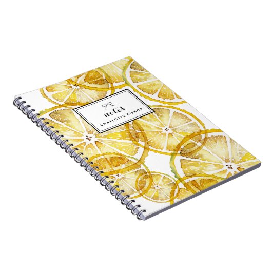 Rustieke Waterverf Citroen Plakken Patroon Custom Notitieboek (Rechterzijde)