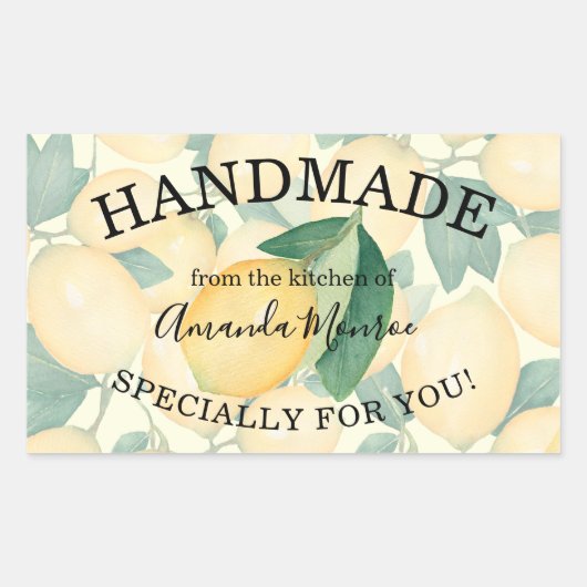 Rustieke Waterverf Citroenen en bladeren HANDGEMAA Rechthoekige Sticker (Voorkant)