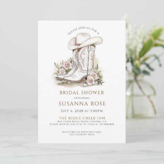 Rustieke Waterverf Cowgirl Pet Boots Vrijgezellenf Kaart (Staand voorkant)