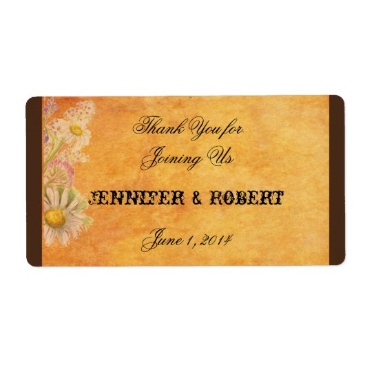 Rustieke Waterverf Daisies Waterfles Label (Voorkant)