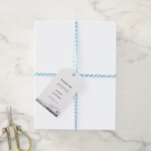 Rustieke waterverf dank u foto berg bruiloft cadeaulabel (Met Touw)