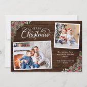 Rustieke Waterverf dennenappels 3 foto Kerst Feestdagenkaart (Voorkant)