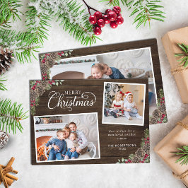 Rustieke Waterverf dennenappels 3 foto Kerst Feestdagenkaart