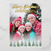 Rustieke Waterverf dennenbomen foto Kerstmis Folie Feestdagenkaart (Voorkant)