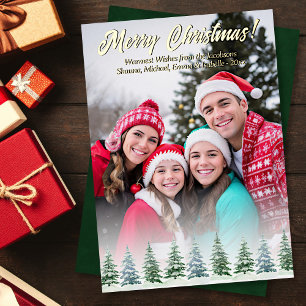 Rustieke Waterverf dennenbomen foto Kerstmis Folie Feestdagenkaart