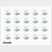 Rustieke waterverf dennenboom bos bruiloft ronde sticker (Vel)