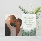 Rustieke Waterverf Dennenboom Bos Foto QR Code Save The Date (Staand voorkant)