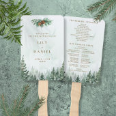 Rustieke Waterverf Dennenbos Bruiloftsprogramma Handwaaier