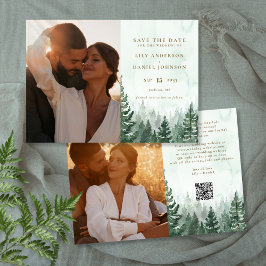 Rustieke Waterverf Dennenbos Foto QR-code Save The Date